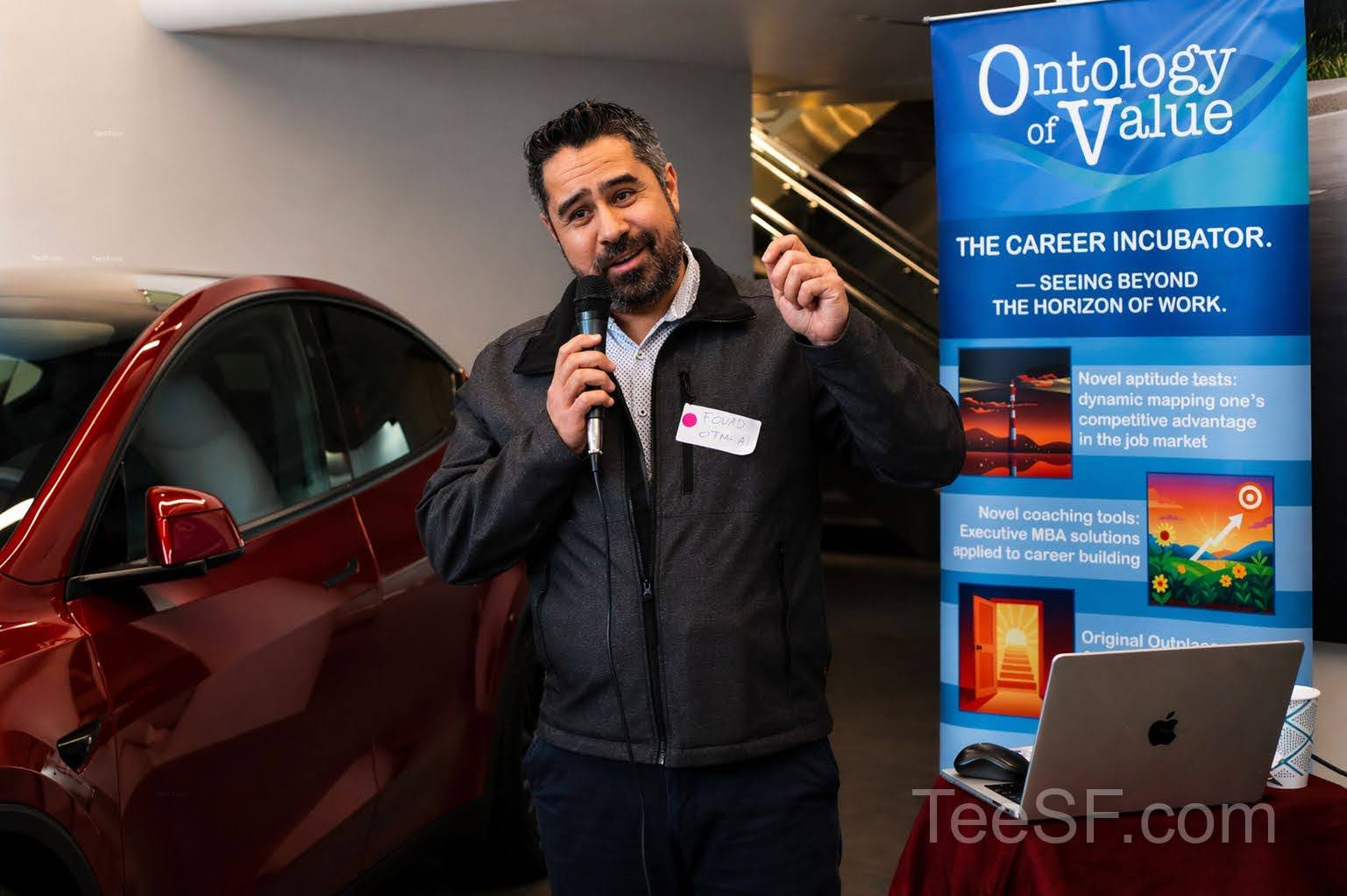 A photo from a pitch night event at Tesla in San Francisco.
